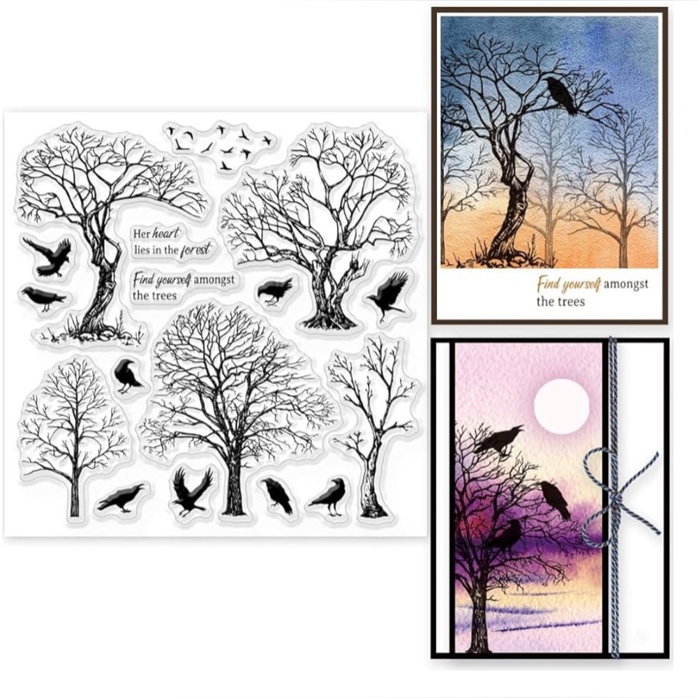 Tree and Bird crows clear craft card scrapbooking Stamp Set
